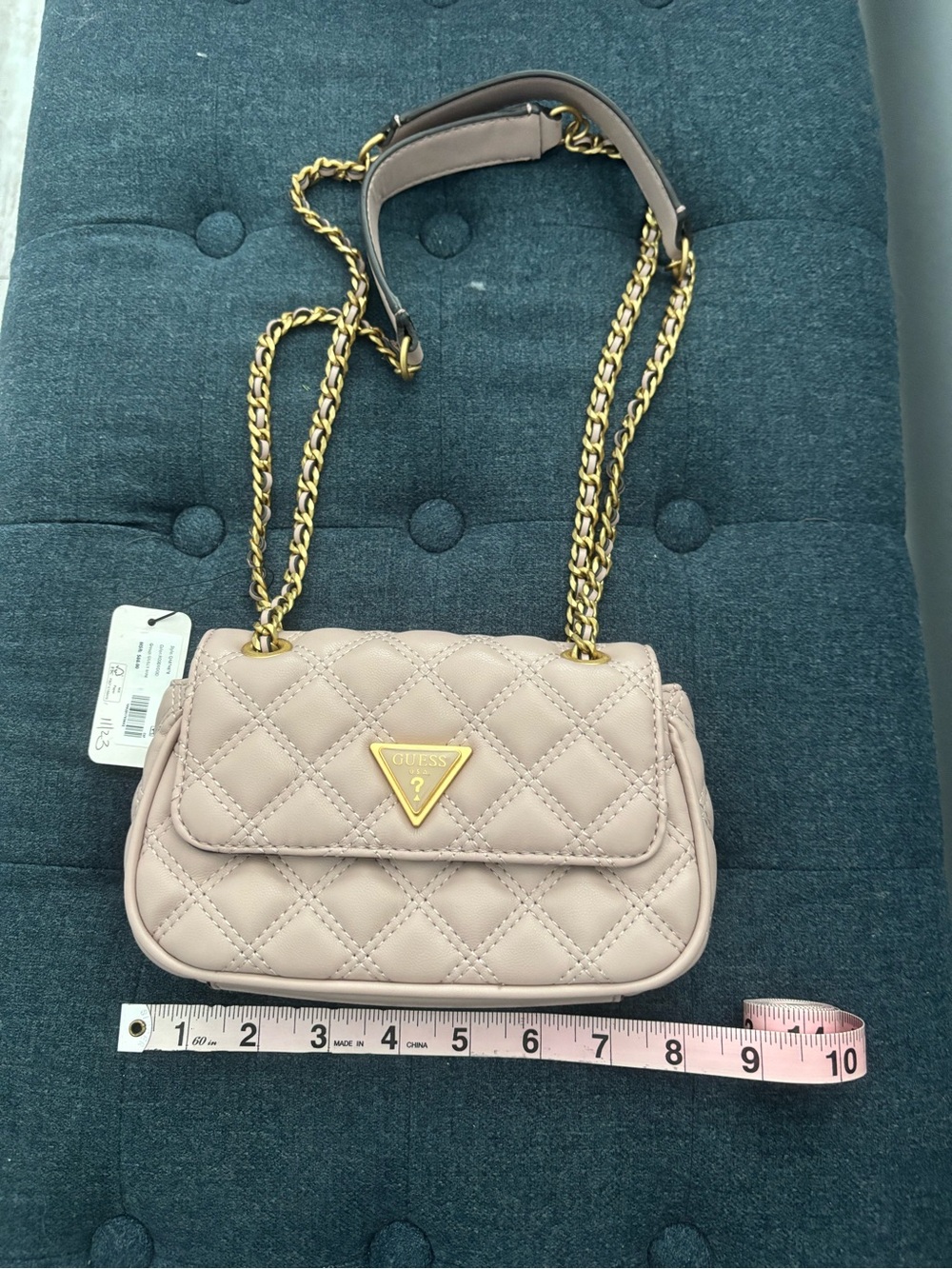 GUESS Quilted Blush Crossbody Bag with Gold Chain Strap